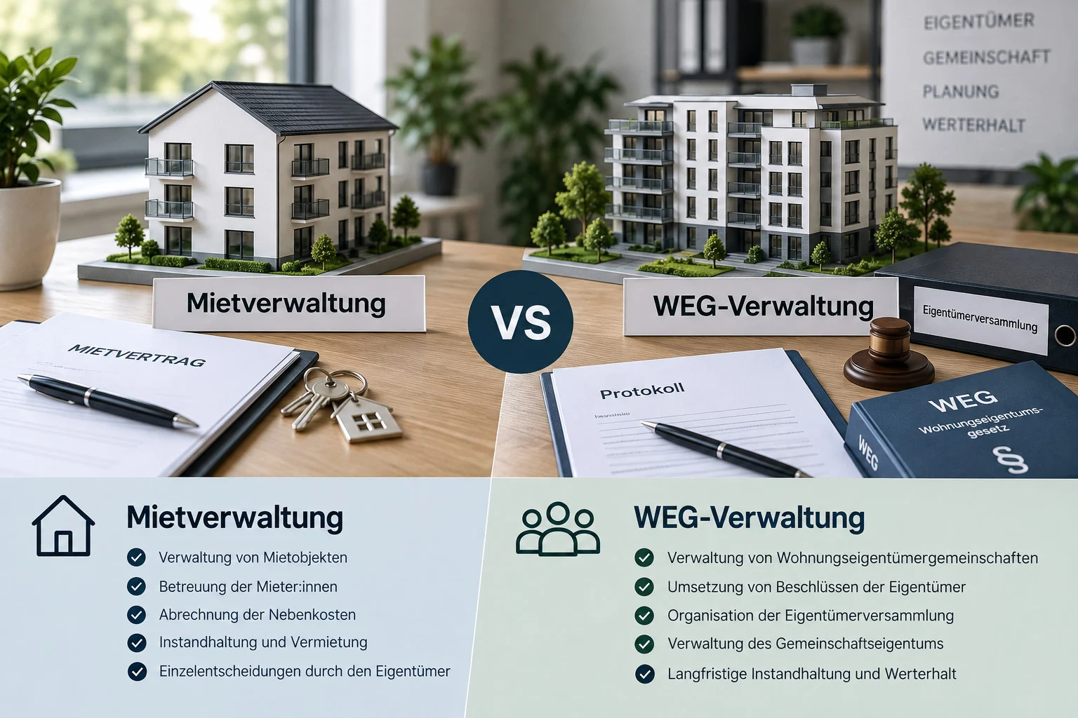 Mietverwaltung vs. WEG-Verwaltung im Vergleich Mietverwaltung und WEG-Verwaltung im Vergleich